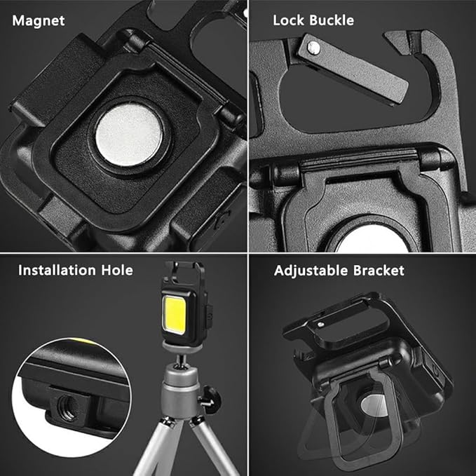 2Pack Keychain Work Light - Compact, Rechargeable, Ultra-Bright, with Carabiner, Magnetic, Adjustable Stand, Tripod - Perfect for Outdoor, Work, Emergency Use (2) pcs