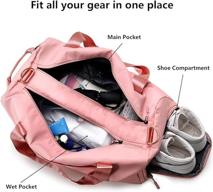 MABROUC Duffle Bag For Women, Sports Duffel Bag for Gym with Wet Pocket & Shoe Compartment, Overnight Weekender Travel Bag