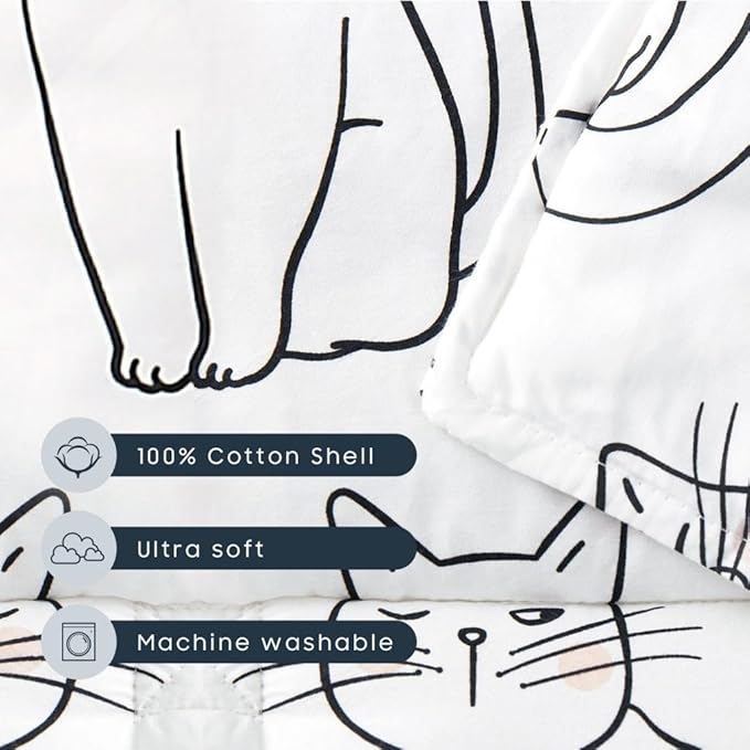 Wake In Cloud - Toddler Nap Mat with Pillow and Blanket, 100% Cotton Fabric, for Kids Boys Girls in Daycare Kindergarten Preschool, Roll Up Sleeping Bag, Black White Cats, Standard