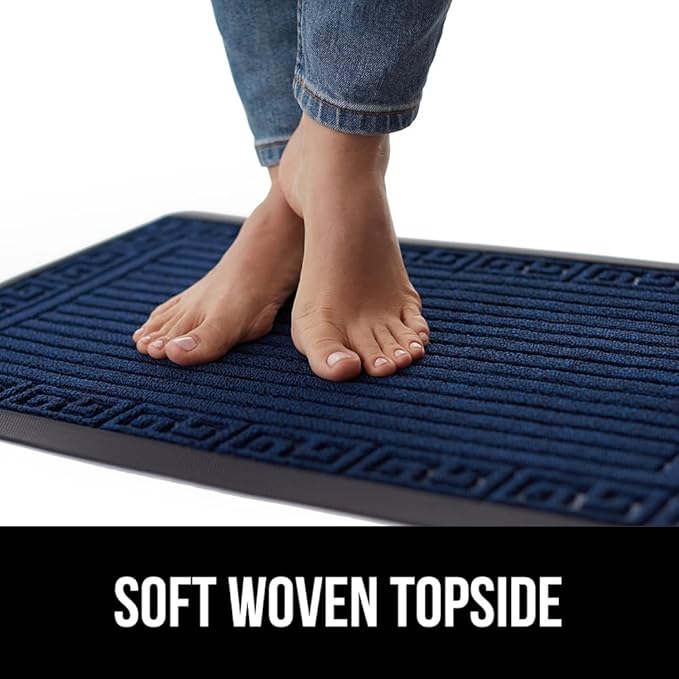 GORILLA GRIP 100% Waterproof All-Season WeatherMax Doormat, 23x35, Durable Natural Rubber, Stain and Fade Resistant, Low Profile, Indoor Outdoor Door Mats, Easy Clean Patio Entry Mat, Navy Greek Keys