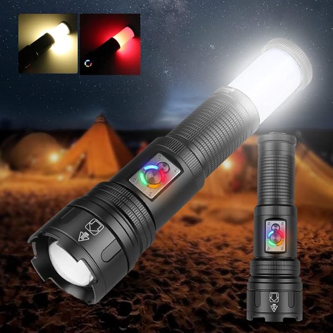 Multifunctional Rechargeable Flashlights High Lumens, 2-in-1 Super Bright Flashlight & Camping Lights, Waterproof Tactical Flashlights with Zoomable, 4+6 Modes for Camping, Hiking, Emergencies