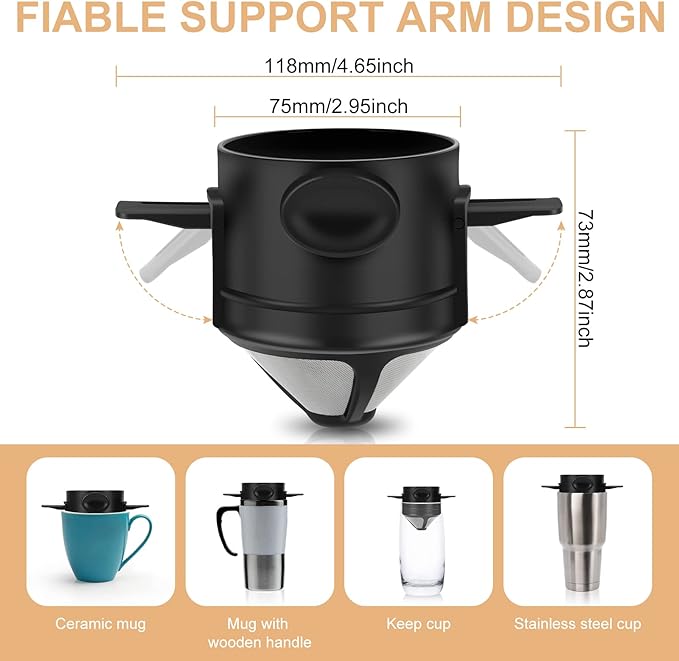 Pour Over Coffee Maker,Portable Stainless Steel Reusable Coffee Filter, Mini Collapsible Paperless Single Serve 1 Cup Coffee Dripper Cup Easy To Clean For Travel Camping