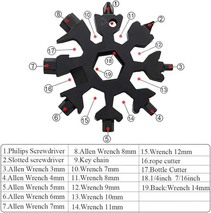 18-in-1 Snowflake Multi-Tool Screwdriver, Stainless Steel 18-1 Multitool Snow Tool (Black)