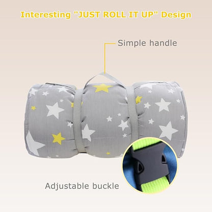 Toddlers Nap Mat with Removable Pillow and Soft Blanket, Lightweight Daycare Preschool Kindergarten Sleeping Bag, Travel Slumber for Kids Girls Boys