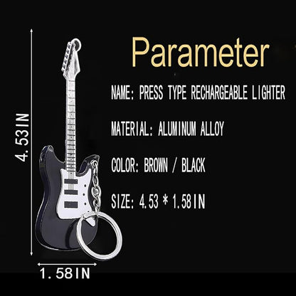 Fancy Fun Guitar Lighter Refillable Metal Vintage Keychain Lighter Unique Novelty Cool lighters for Men Fireplace Candle Camping BBQ (Without Butane Gas) (#5)