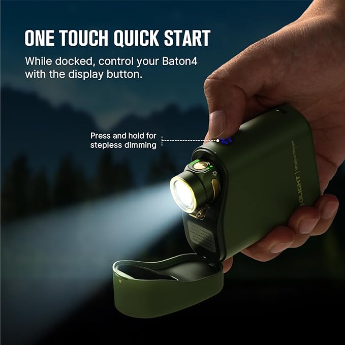 OLIGHT Baton4 Premium Edition EDC Flashlights 1300 Lumens with Type-C Charging Box, Powered By Rechargeable Battery, Small Bright Flashlight IPX8 Waterproof for Camping Emergencies Outdoors (OD Green)