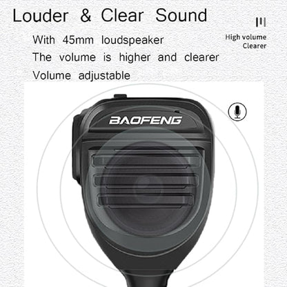 BAOFENG BF-F8HP Microphone Speaker Handheld Mic Waterproof Upgrade of Original BF Mic for Two Way Radio Long Range 2Pin K Mic Black Compatible with UV-82 UV-S9 UV-5R P15UV