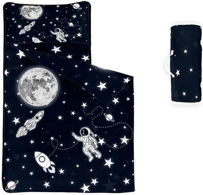 Space Nap Mat - Space Ship Galaxy Sleeping Bag with Removable Pillow - Daycare and Sleepovers Preschool Kindergarten Bedding Set for Kids Toddler Boys Girls