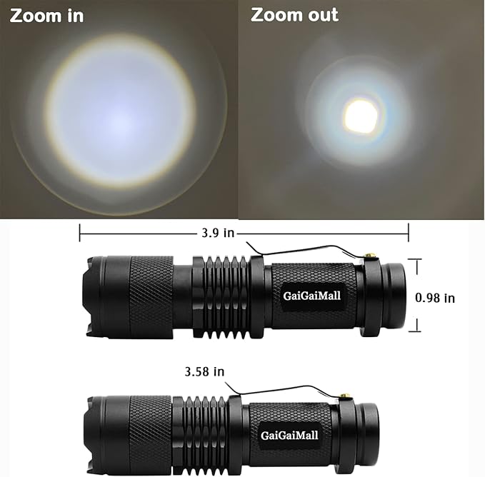 Bright Mini Led Flashlight 7w Small Tactical Flashlights Single Mode Zoomable Military Grade AA Torch with Clip for Gift, Hiking, Camping & Power Outage(Battery Not Included), 4 Pack