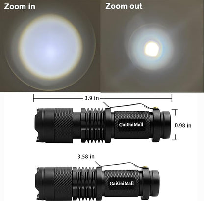 Bright Mini Led Flashlight 7w Small Tactical Flashlights Single Mode Zoomable Military Grade AA Torch with Clip for Gift, Hiking, Camping & Power Outage(Battery Not Included), 4 Pack