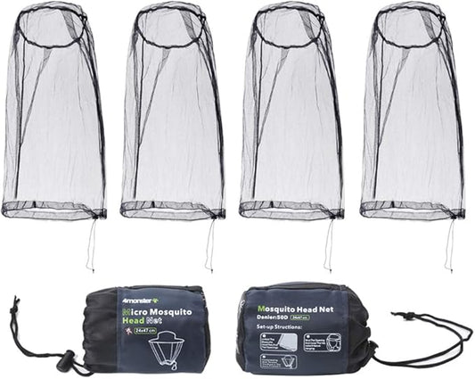 4Monster Mosquito Head Net Hat, Ultra Large, Extra Fine Holes, Insect Netting, Bug Face Shield, Soft Durable Fly Screen, Protection for Outdoor Lover, with Carry Bag Black