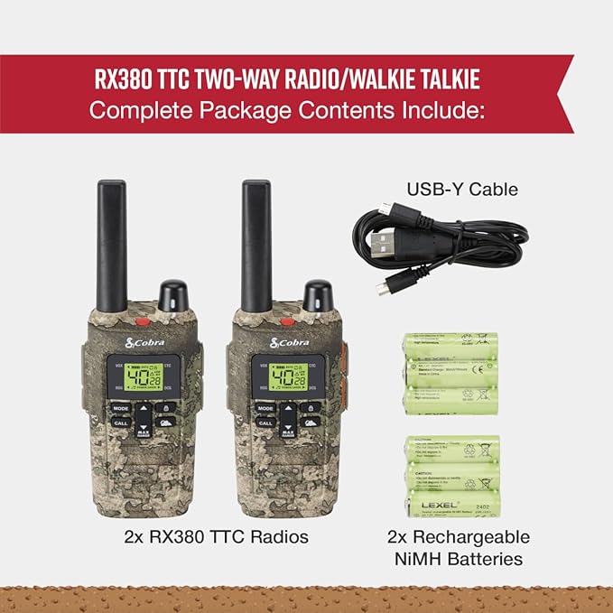 Cobra 32-Mile, Rugged Two-Way Radio, Truetimber Strata, 2 Pack