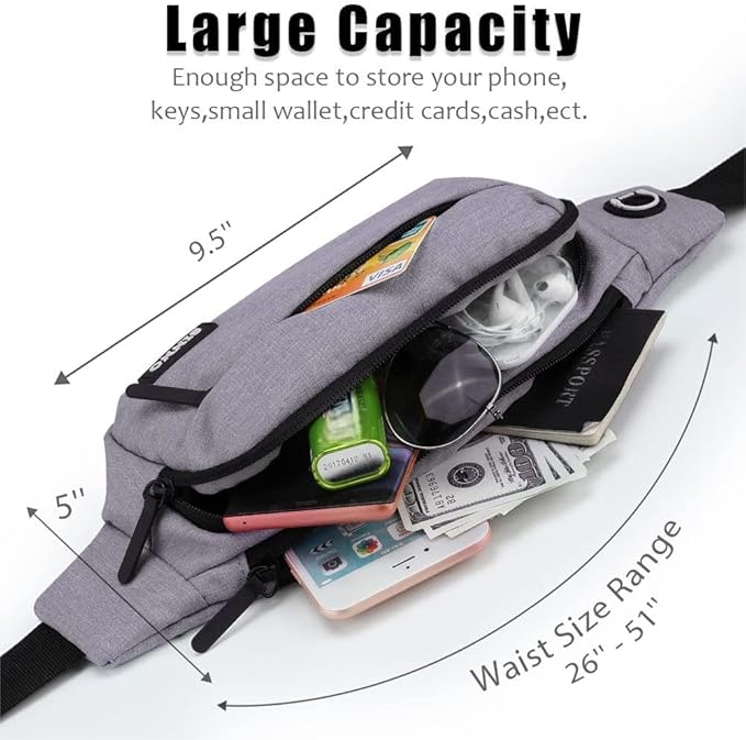 SINNO Large Crossbody Fanny Pack for Women Men Belt Bag With 4-Zipper Pockets for Travel Running Hiking Workout Dog Walking Outdoors Sport Fishing Waist Pack Bag Carrying All Phones