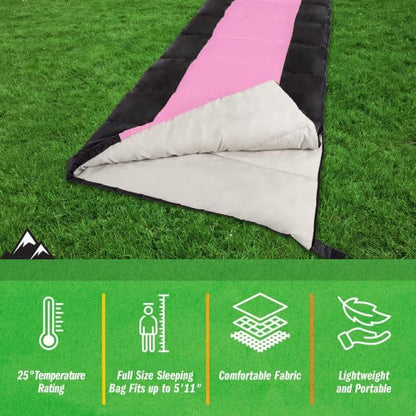 Wakeman Outdoors Sleeping Bag-Lightweight, Carrying Bag with Compression Straps Included-Great for Adults
