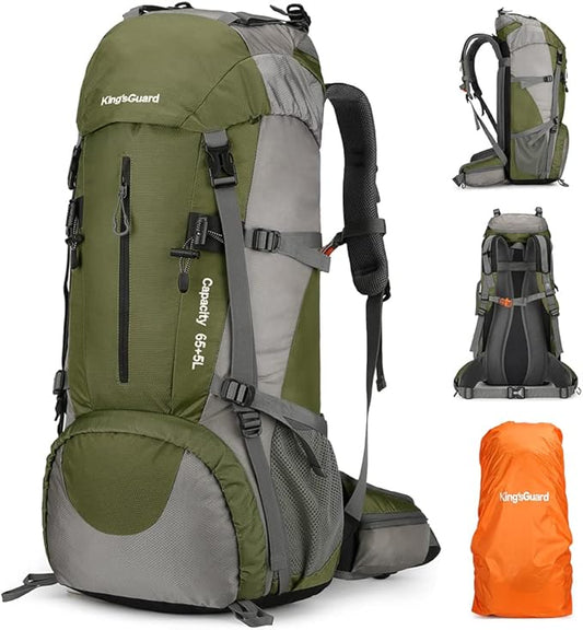 King'sGuard 70L Hiking Backpack Large Lightweight Waterproof Camping Backpack Travel Backpacking Backpack Daypack with Rain Cover -Frameless (Army Green)