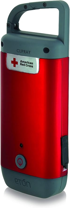 Eton - American Red Cross Clipray Crank-Powered, Clip-On Flashlight & Smartphone Charger,Cherry Red,Hand Crank, Hands Free Carabiner Clip, Pack of 2