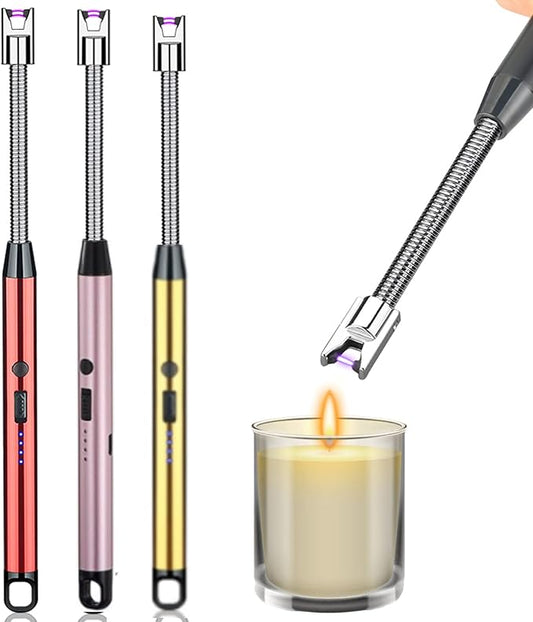 3 Pack Candle Lighter,Arc Lighter with USB Charging,Flameless Windproof,LED Battery Display,Safety Switch,Rotate 360 Degrees,for Aromatherapy,Candles,BBQ,Camping. (Pink&Red&Gold)