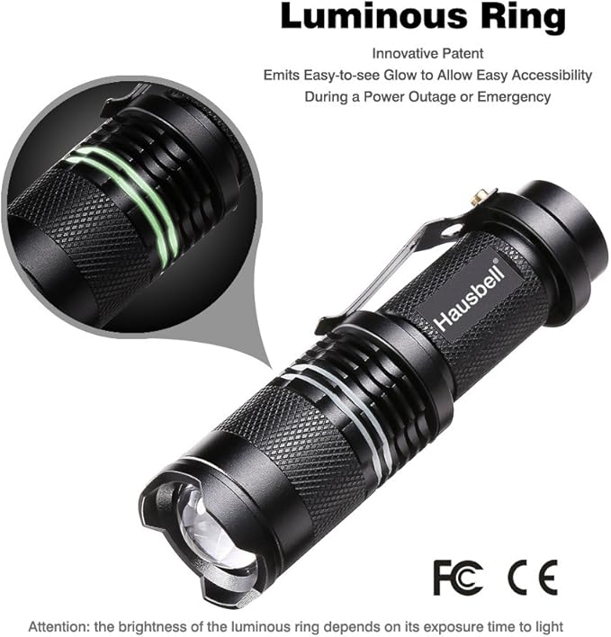 HAUSBELL Flashlights, Handheld Flashlights, 7W Mini LED Flashlights, Flashlights High Lumens, Zoomable Water Resistant, 3 Modes, Flash Light for Kids Indoor Outdoor Hiking Camping, 4 Pack