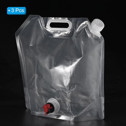 PATIKIL 2.6 Gallon Collapsible Water Container Bag with Spigot, 3 Pack PE Folding Water Jug Carrier for Camping, Hiking, Emergency Water Storage, White