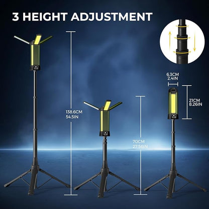 Rechargeable Camping Light with Stand, Outdoor LED Cordless Work Light, Portable Telescopic Bracket, 6AH Battery 500/1000/2000 Lumen, 3500K/4500K/6500K, Construction Lights (Large)