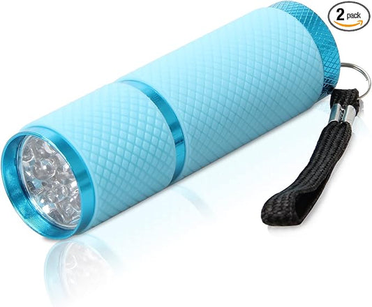 AHIER 9 LED Glow in Dark Flashlights, Rubber Coated Small Flashlights with Straps, Portable Handy Lights for Camping, Hiking, Indoor, Assorted Colors (1 Colors 1 PCS)