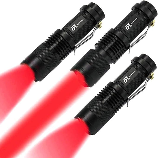 3 Pack Red Light Flashlight, 3 Modes Mini Red LED Flashlight, Zoomable Red Flashlight Torch with Clip for Night Vision, Astronomy, Aviation, Night Observation
