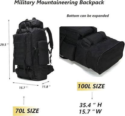 100L Hiking Camping Backpack Tactical Backpack for Men and Women Large Survival Hunting Waterproof Backpack Molle Rucksack Military Camping Backpacking Daypack