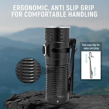 EDC Flashlight Rechargeable, 1300 High Lumen LED Mini Pocket Flash Light with Magnetic Base, 310M Throw Compact Waterproof Small Powerful Light for Home, Camping, Emergencies-Black Color