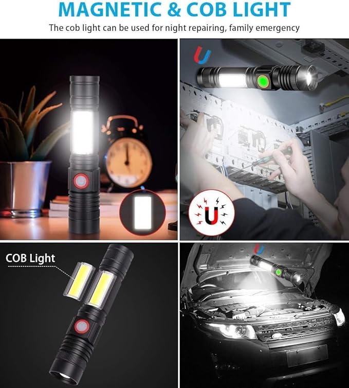 Flashlight USB Rechargeable Handheld Flashlights,Bright Zoomable LED Flashlights with High Lumens and 5 Modes,Waterproof Portable Pocket Flash Light for Emergency, Camping, and Outdoor Use(4 Pack)