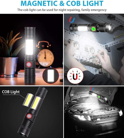 Flashlight USB Rechargeable Handheld Flashlights,Bright Zoomable LED Flashlights with High Lumens and 5 Modes,Waterproof Portable Pocket Flash Light for Emergency, Camping, and Outdoor Use(4 Pack)
