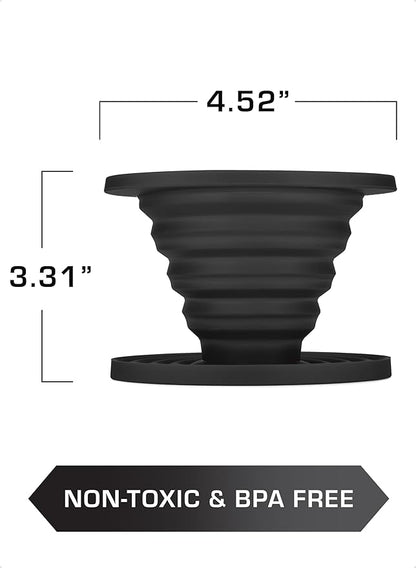 COLETTI Sierra Collapsible Coffee Pour Over Dripper — Camping Coffee Filter — Includes Pack of Paper Filters (Black)