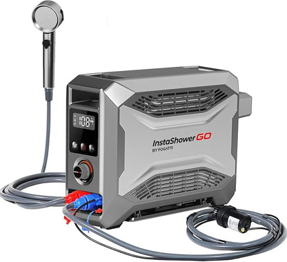 FOGATTI Portable Gas Water Heater, InstaShower GO, Propane, 19,000 BTU, with 5000mAh Rechargeable Built-in Battery, DC 12V, Outdoor Camping Shower with Tip-Over Protection, Safety Shutoff