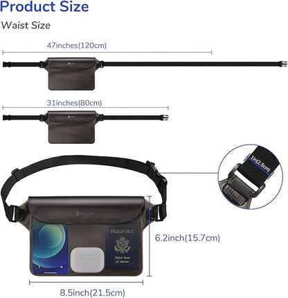 SYNCWIRE Waterproof Pouch Bag with Adjustable Waist Strap (2 Pack) - IP68 Waterproof Waist Bag Screen Touchable Dry Bag with Adjustable Belt for Beach, Swimming, Boating, Fishing, Hiking, etc
