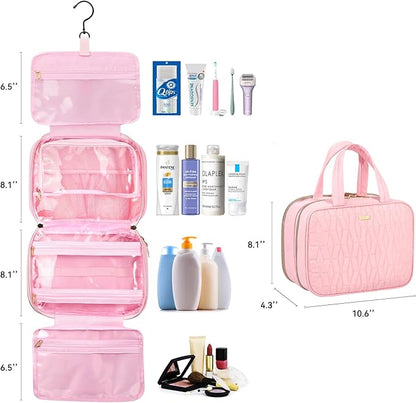 Voova Hanging Travel Toiletry Bag for Women Men, Waterproof Makeup Cosmetic Organizer Holder for Toiletries Accessories, Traveling Essentials,Shampoo,Full-Sized Container, Brushes Kit Set, Pink