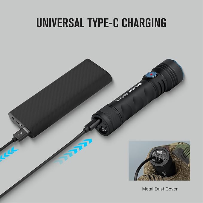 OLIGHT Seeker 4 Rechargeable Bright Flashlights, 3100 High Lumens USB-C Charging Flashlight, 400 Meters Powerful LED Long Rage Flashlight for Emergency, Camping, and Law Enforcement (Matte Black)