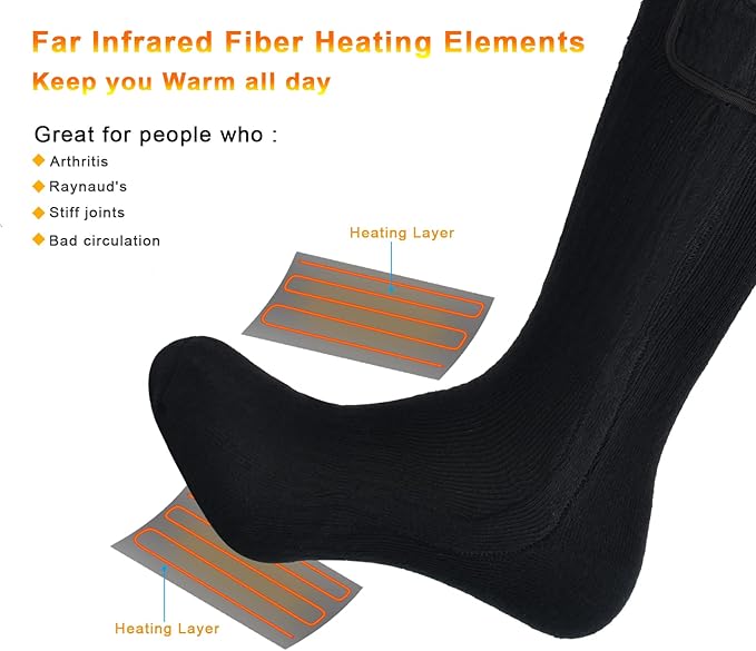 Upgraded Rechargeable Electric Heated Socks,7.4V 2200mAh Battery Powered Cold Weather Heat Socks for Men Women,Outdoor Riding Camping Hiking Motorcycle Skiing Warm Winter Socks