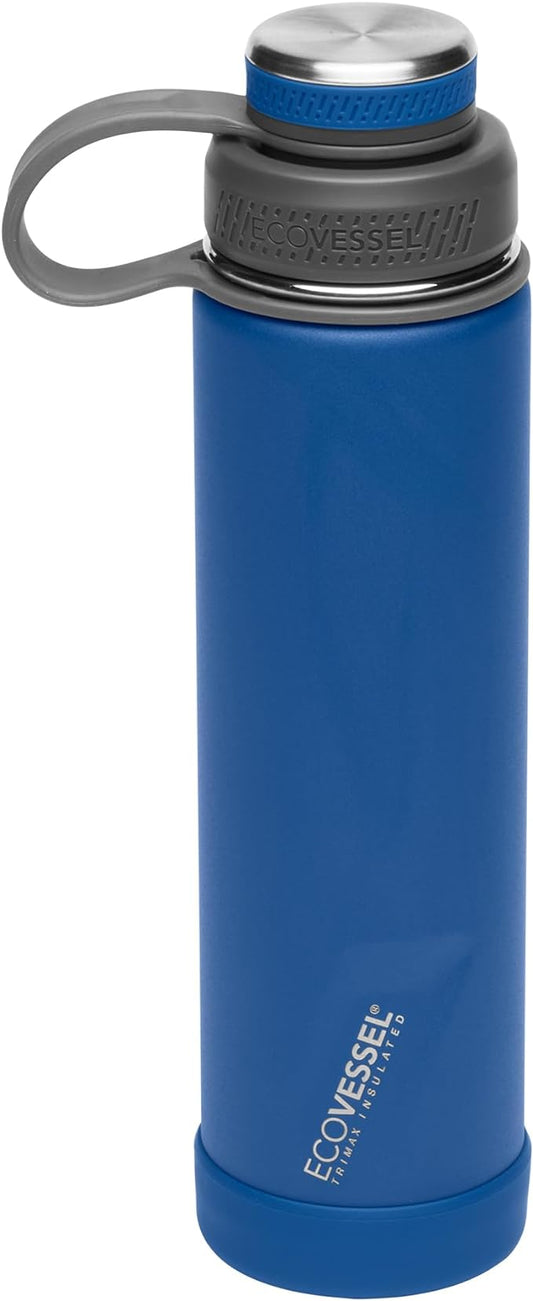 EcoVessel Stainless Steel Water Bottle with Insulated Dual Lid, Insulated Water Bottle with Strainer and Silicone Bottle Bumper, Coffee Mug – 24oz (Navy Nightfall)