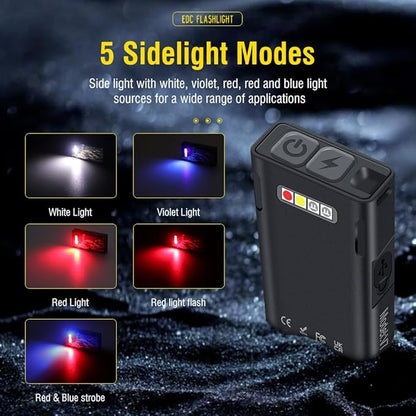 UniqueFire V7 Mini EDC Rechargeable Flashlight 1100 High Lumens, 365nm UV Blacklight 10 Modes Multi-Color Light Source, Small Pocket Keychain Flash light with Magnetic