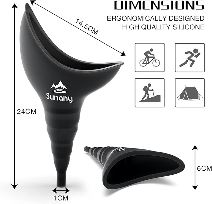 Female Urination Device, Female Urinal Silicone Funnel Urine Cups Portable Urinal for Women Standing Up to Pee Funnel Reusable Women Pee Funnel, Outdoor, Activities, Camping (Black)
