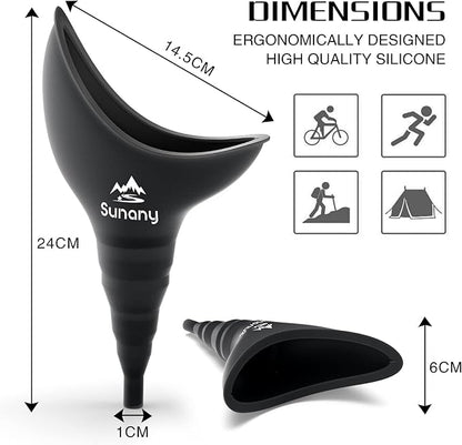 Female Urination Device, Female Urinal Silicone Funnel Urine Cups Portable Urinal for Women Standing Up to Pee Funnel Reusable Women Pee Funnel, Outdoor, Activities, Camping (Black)