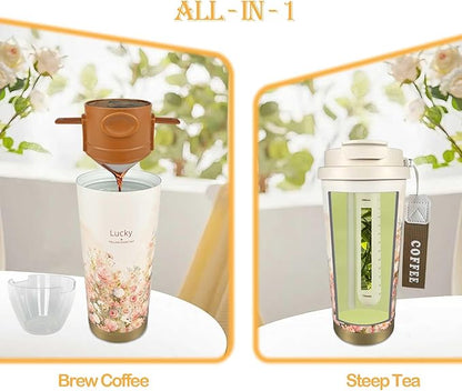 ZK&HX LIFE 17oz Camping Coffee Makers with Ceramic Coating,Camp Pour Over Coffee Maker Set,Portable Coffee Kit for Travel Camping,Insulated Coffee&Tea Mug,Tea Infuser Mug for Loose Leaf Tea