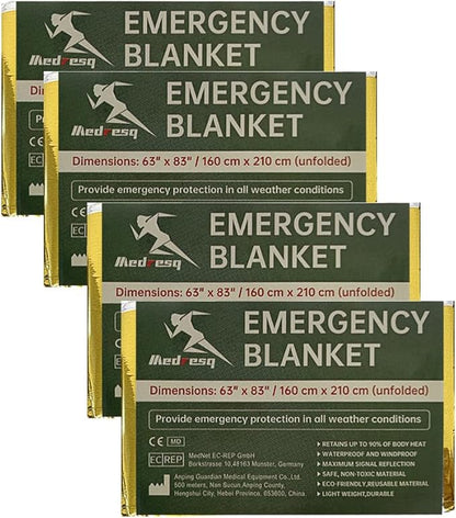 Emergency Blanket ，Portable Emergency Blanket Survival Gear Emergency Bivvy Thermal Sleeping Bag Camping ，Be Suitable for Outdoors, Hiking, Survival (Gold +Silver, 4 Pack)