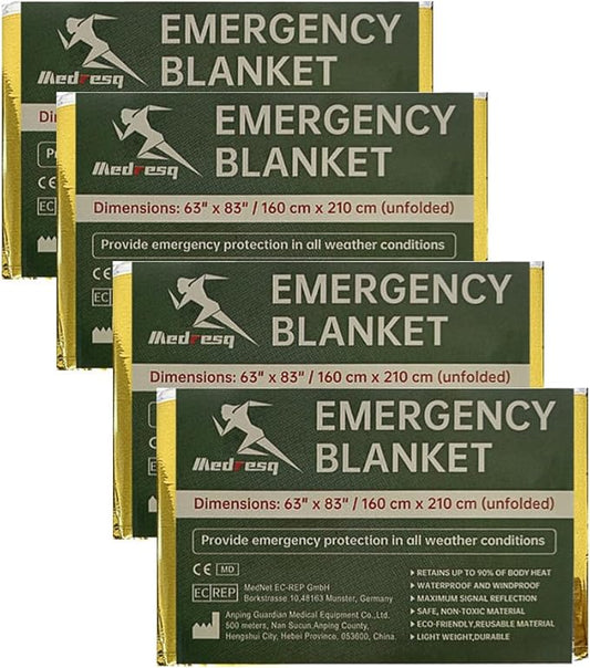 Emergency Blanket ，Portable Emergency Blanket Survival Gear Emergency Bivvy Thermal Sleeping Bag Camping ，Be Suitable for Outdoors, Hiking, Survival (Gold +Silver, 4 Pack)