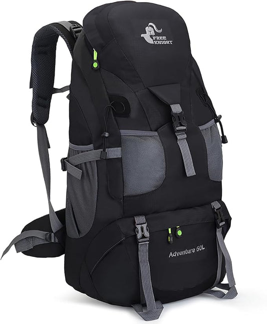 Bseash 50L Hiking Backpack, Water Resistant Lightweight Outdoor Sport Daypack Travel Bag for Camping Climbing Touring (Black - No Shoe Compartment)