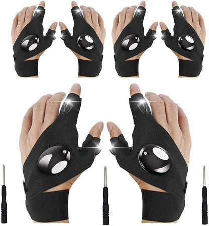 Flashlight Gloves, Fingerless LED Flashlight Gloves, Birthday Gifts for man, Hands Free Flashlights for Working in Darkness Places Fishing, Repair, Camping, Hiking, Running