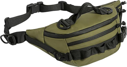 CamGo Tactical Fanny Pack for Men Women Military Waist Bag Molle Utility Hip Belt Pouch Crossbody Bags Bumbag for Cycling Hiking Walking Fishing Army Green