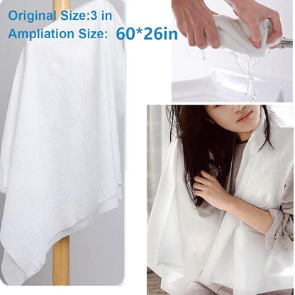 Coldcool Disposable Cotton Bath Towels, 55 x 27 inch Large Compressed Towel, Portable Light and Reusable, Suitable for Hiking, Camping, Beach, Swimming and Traveling, 5 Individual Pack