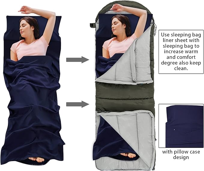 Sheet Sleeping Bag, Lightweight Travel Sheet 210 x 115 cm, Sheet Sleeping Bag with Zipper, Sleeping Bag Liner Polyester for Backpacking Hotel& Hiking