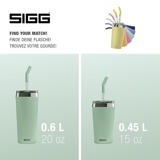 SIGG - Insulated Mug - Travel Mug Helia - With Durable Glass Straw & Cleaning Brush - Leakproof - BPA Free - 18/8 Stainless Steel - 15oz/20oz
