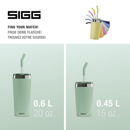 SIGG - Insulated Mug - Travel Mug Helia - With Durable Glass Straw & Cleaning Brush - Leakproof - BPA Free - 18/8 Stainless Steel - 15oz/20oz